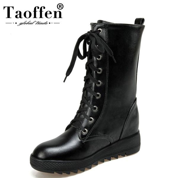 

taoffen женщины boots толстые мех зимняя обувь половина короткие сапоги теплые ботинки узелок креста ремень короткие женщины размер 34-43, Black