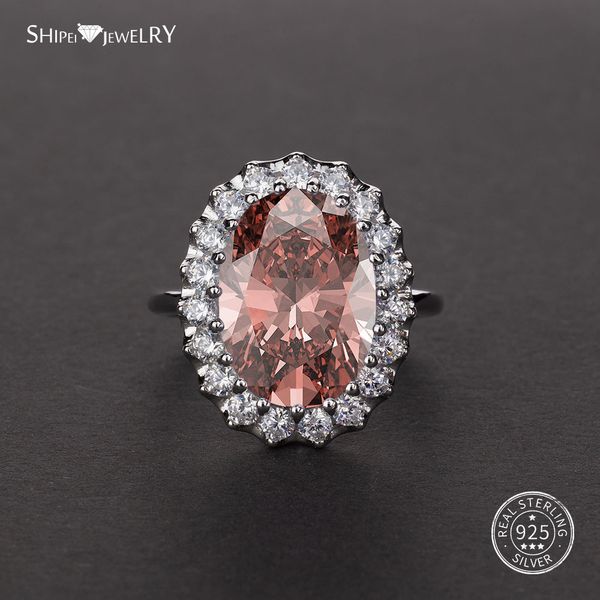 

shipei coctail ring 100% 925 sterling silver 10*14mm moissanite sapphire gemstone wedding engagement ring jewelry gift size 5-12, Golden;silver