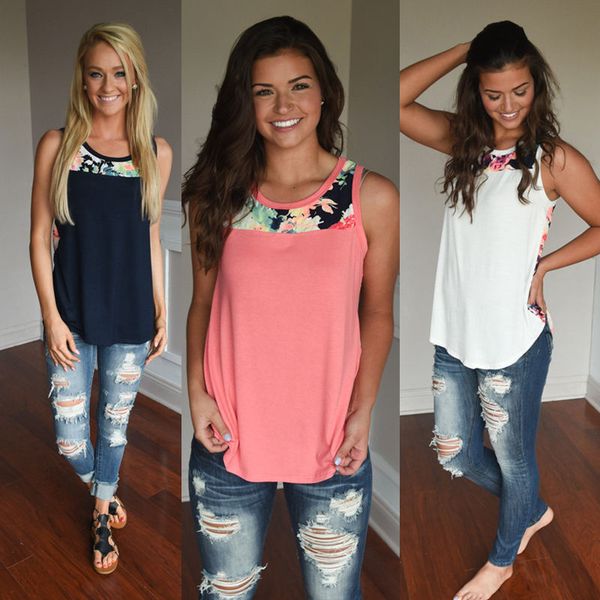 

sleeveless print patchwork women t-shirts 2020 new casual loose summer tees large size o-neck female t-shirt pullovers, White