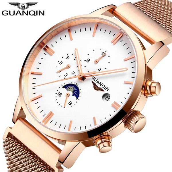 

guanqin automatic mechanical watch men watches men clock male full steel waterproof mechanical relogio masculino a, Slivery;brown