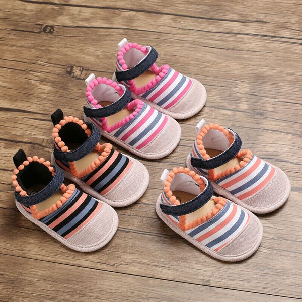 

summer baby girl soft crib shoes princess canvas first walker thong sandals, Black