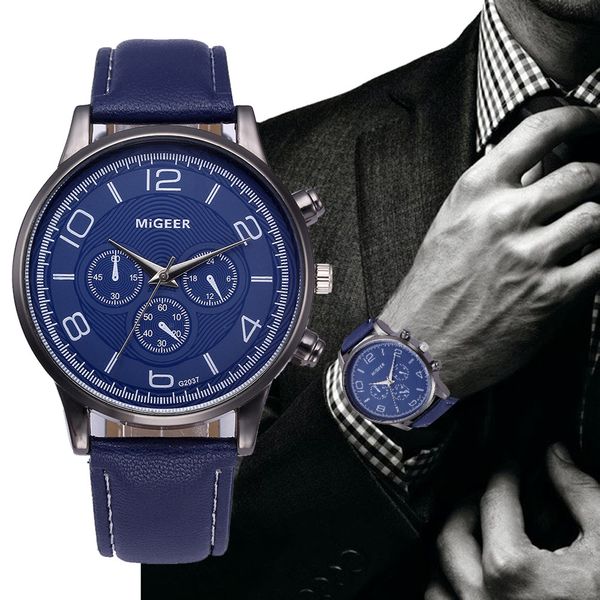 

migeer luxury fashion men watch retro design pu leather band analog alloy quartz mens clock business wrist watches orologio uomo, Slivery;brown