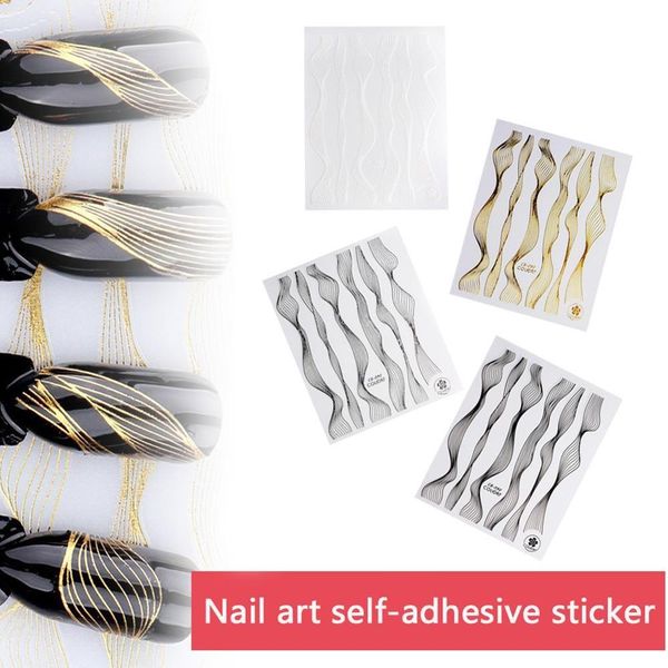 

nail art sticker laser gold metal stripe tape self-adhesive transfer nail 3d sticker decals diy tips decoration, Silver;gold