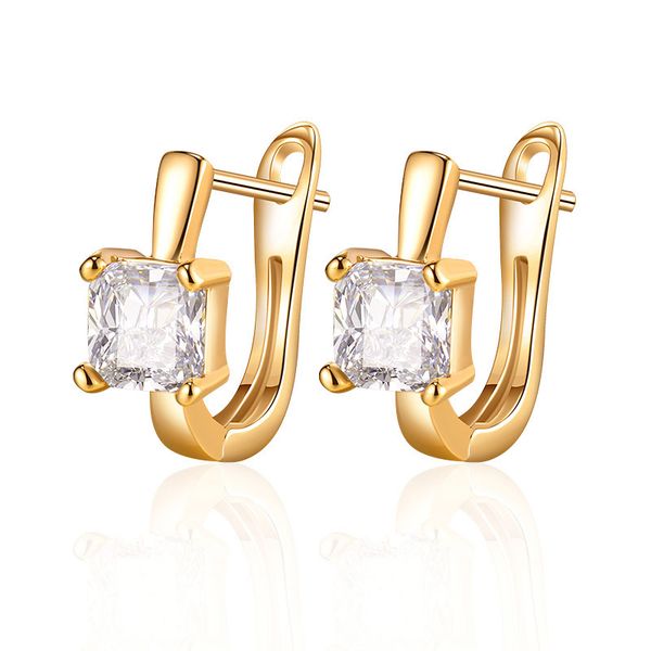 

simple square cz small stud earrings for women red/blue/black/green cubic zirconia earrings classic hypoallergenic jewelry gifts, Golden;silver