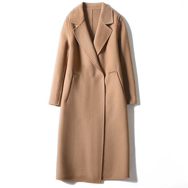 

korean winter women clothes 2020 100% wool coat female elegant long woolen jacket vintage ladies abrigo mujer 98001, Black