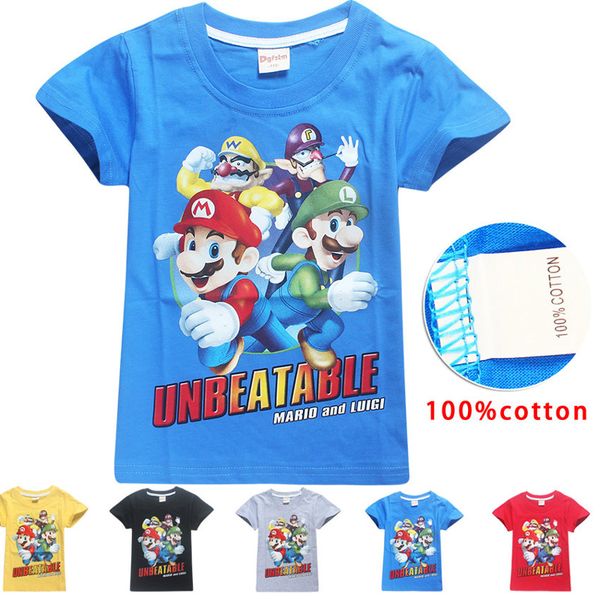 

5 color boy girl uper mario bro t hirt 2019 new children game cartoon cotton hort leeve t hirt baby kid clothing for 4 10year c