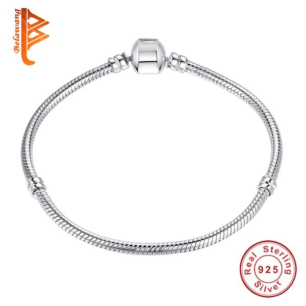 

belawang 100% 925 sterling silver basic chain bracelet for women snake chain fit diy charm bracelet making fashion jewelry gift, Golden;silver