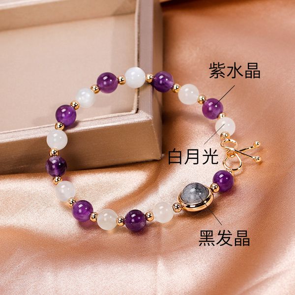 

natural crystal white moonlight amethyst bracelet womens black crystal lucky pearl bracelet simple personality jewelry