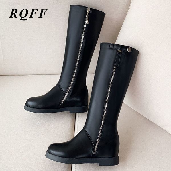 

black white shoes women 20192020 new autumn winter mid-calf boots women big size 10 fashion solid pu leather motorcycle boots