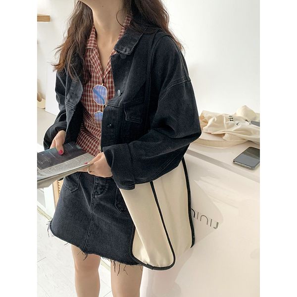

women black denim jackets casual loose short jackets high waist 2019 autumn new fashion streetwear jeans coat, Black;brown