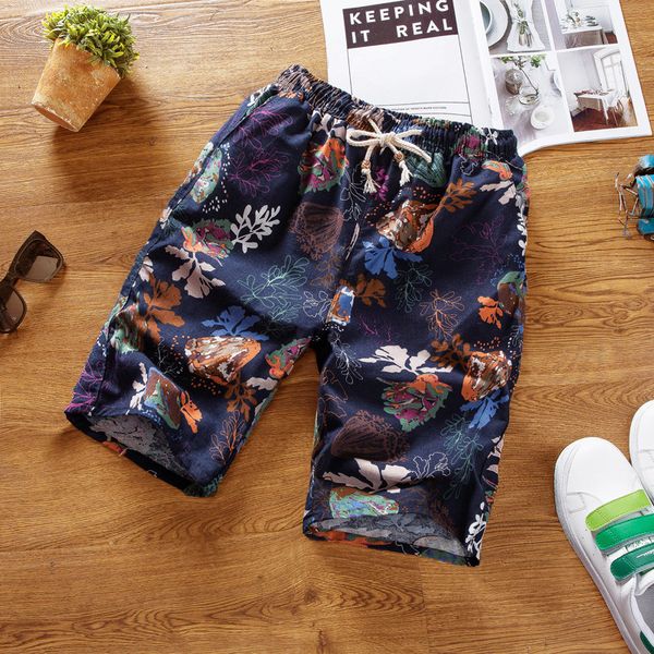 

new recommended fashion men's casual shorts elastic waist summer pattern beach pants loose cotton and linen shorts size xl-4xl-2, White;black