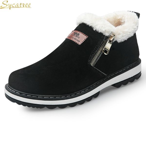 

sycatree fashion black winter men's running shoes snow boots designer shoes male warm short plush leisure fur boots keep warm