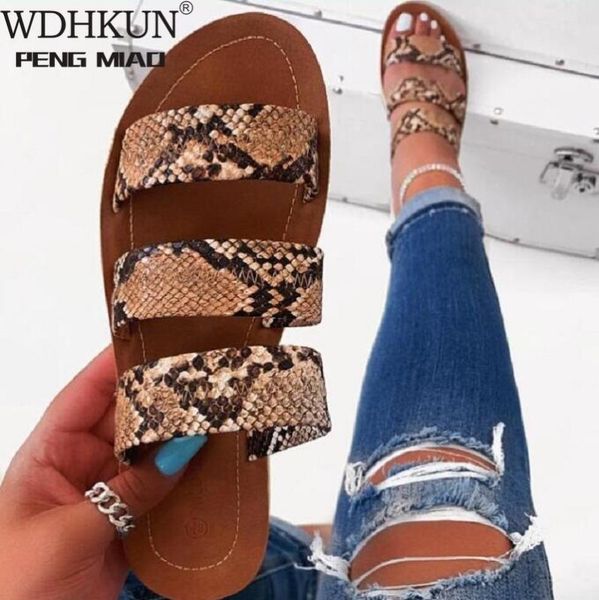 

2020 women fashion wild beach shoes snake totem three-layer non-slip outdoor slippers sandals flat bottom ladies slippers, Black
