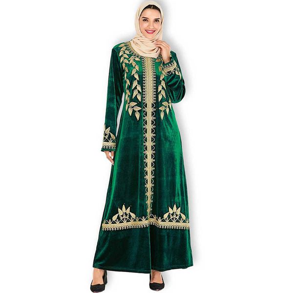 

middle east fashion large size women's dress gown gold silk embroidered gold velvet dress muslim saudi arabia abaya, Red