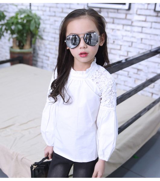 

2019 new full sleeve white girls shirts for school o-neck girl blouses solid teenager kids children clothing clothes bs078 t200229, White;black