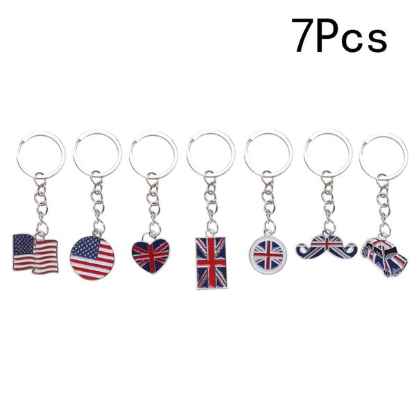 

7pcs key chain key ring mini creative national flag keychain for car bag, Silver
