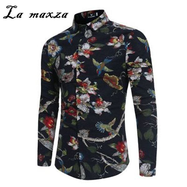 

весна новые поступления 3xl 3d цветочные урожай с длинным рукавом мужские рубашки модные стиль мужские рубашки тонкий, White;black