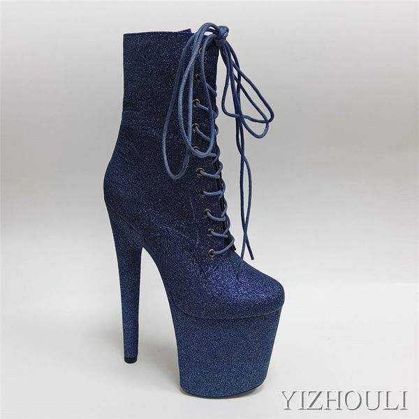 

shiny green 20cm / 8in pole dancing heels, platform boots close toe nightclub show stage party booties, Black