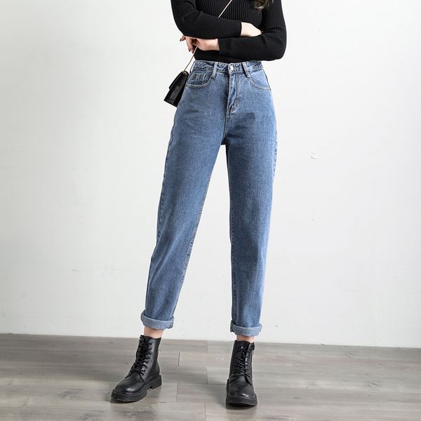 

2020 spring new women blue jeans high waist loose denim jeans female trousers casual solid harem ankle-length pants