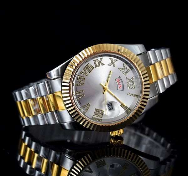 Relógio de luxo com calendário de movimento de quartzo, mostrador cravejado de diamantes de 40 mm, múltiplas opções de cores, design unissex para homens e mulheres, acessório perfeito para qualquer ocasião
