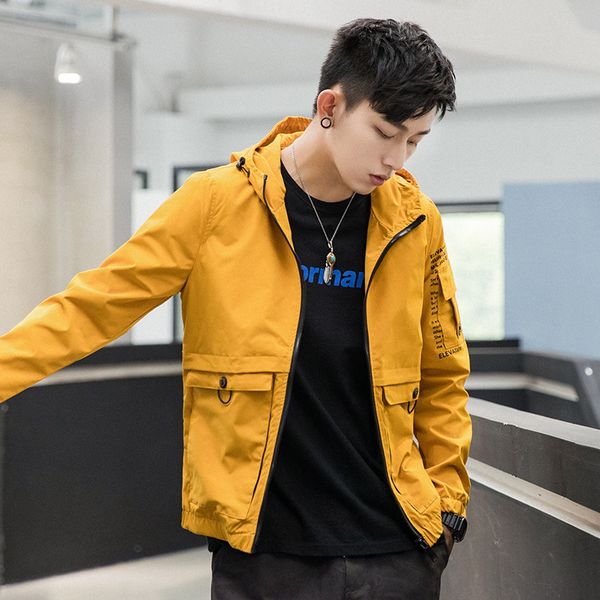 

jacket men 2019 autumn new bomber jacket men's tide brand hooded loose casual tooling men's, Black;brown