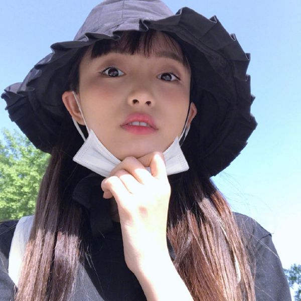 

girls bucket hats solid color fisherman plaited lacing soild color flounce sun visor hat female clothing accessories for summer, Blue;gray