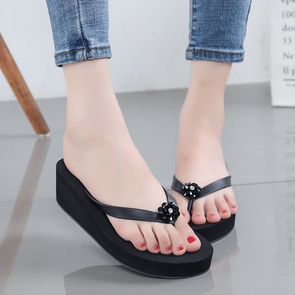 

women summer fashion flip flop cute rhinestone slippers, Black