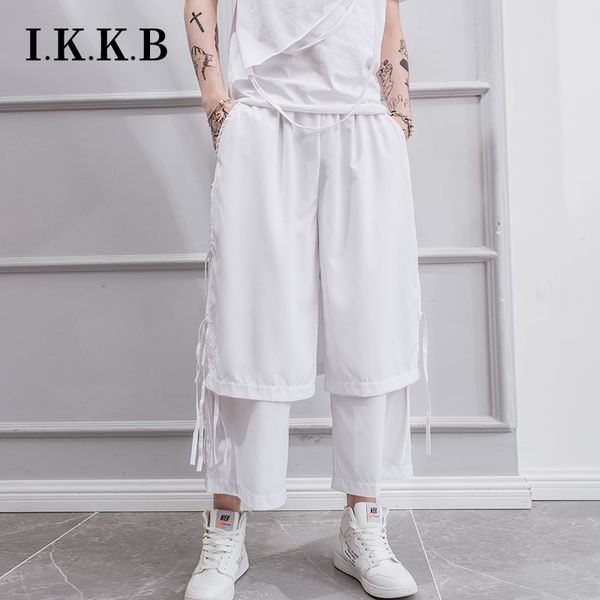 

spring casual nine-quarter pants male trend hip-hop functional wind overalls culottes loose straight-leg tassels harem pants, Black
