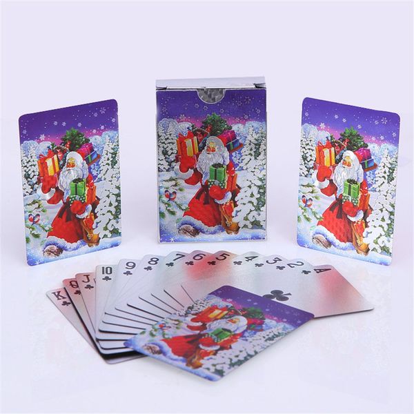 

luxury poker card silver foil christmas playing cards waterproof santa claus gold plated pokers moose xmas gift collection