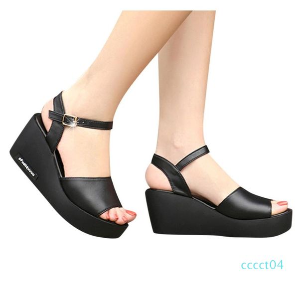 

fashion fish mouth platform sandals women wedge high heels shoes classics buckle strap beach sandal woman zapatos de mujer ct4, Black