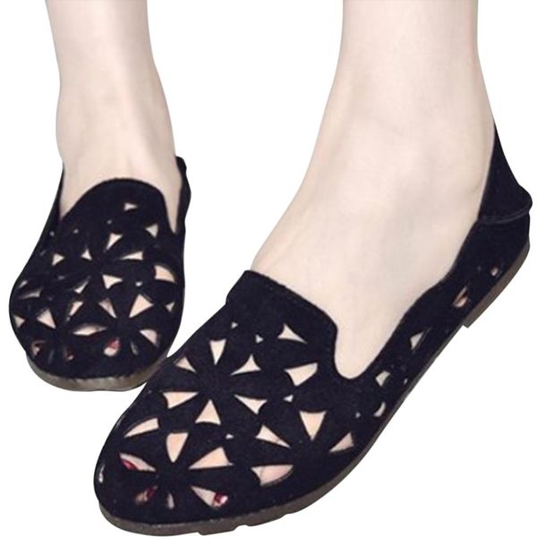 

hollow single shoes female summer breathable hole single shoes shallow mouth casual flat shoes soft bottom peas, Black