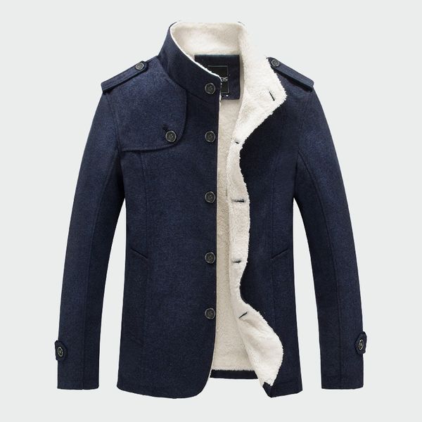

nice men's brand clothing winter men coat fashion fleece lined thick warm woolen coats autumn overcoat male wool blend jackets, Black