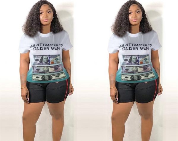 

женская летняя дизайнерские доллары печать tshirts crew neck коротким рукавом мода feamle одежда плюс размер повседневная одежда, White