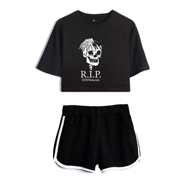 

xxxtentacion summer dew navel female suit korean casual sweatshirt short-sleeved t-shirt shorts print cartoon xxxtentacion, White