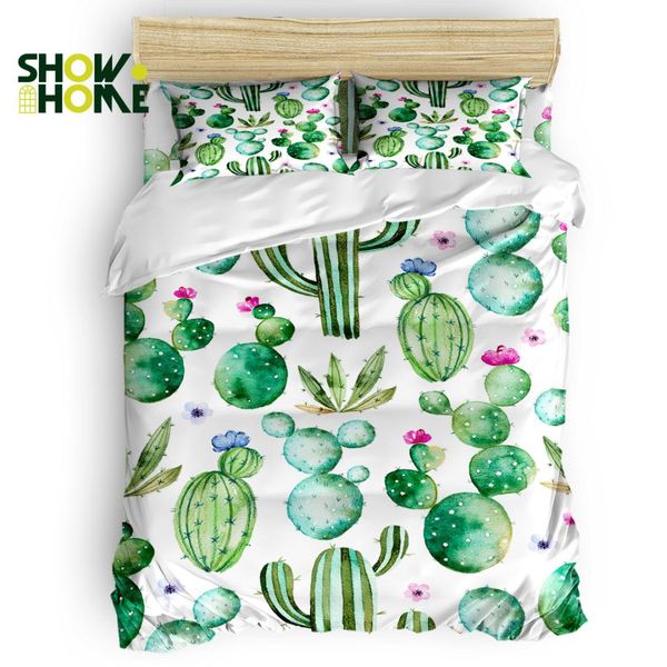 Showhome Duvet Cover Set Watercolor Cactus Flower Plant Decoration