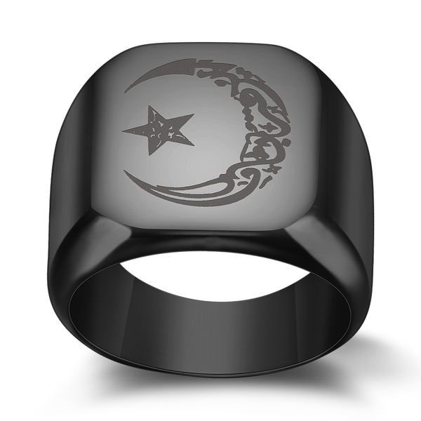 

titanium steel men's ring domineering moon star sun ring titanium steel men's retro four-color ring, Silver