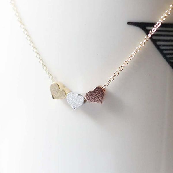 

trendy tiny three heart short pendant necklace women gold color chain lover lady girl gifts bijoux fashion jewelry, Silver