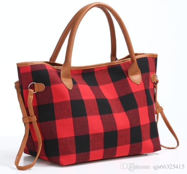 

high capacity plaid red buffalo hasp weekender bag travel tote bag monochrome plaid canvas weekender shoulder bag large tartan zip handbag, Black