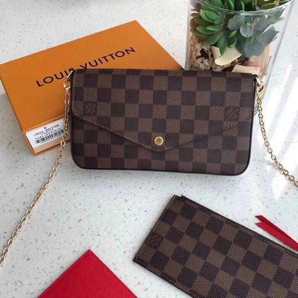 

3 шт. компл женщины Louis Vuitton LV сумки кожаный цветок сумка плечо цепи сумки кошелек карты сумка