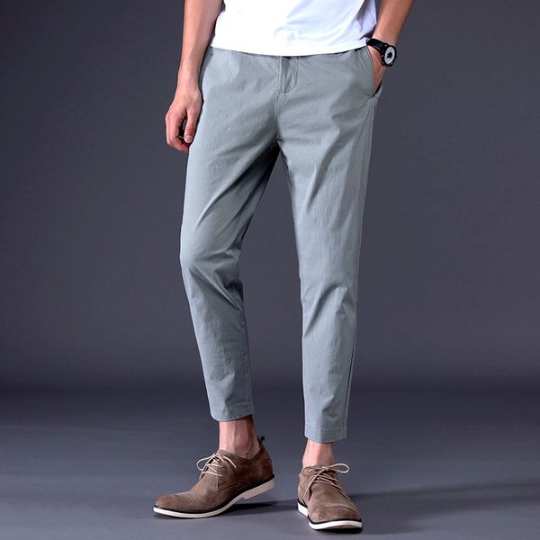 

summer fashion casual korean version solid comfortable breathable suit pants for men, Black
