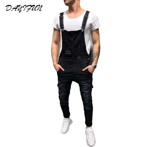 

dayifun fashion men's ripped jeans jumpsuits hi street distressed denim bib overalls for man suspender pants size s-xxxl lf828, Blue