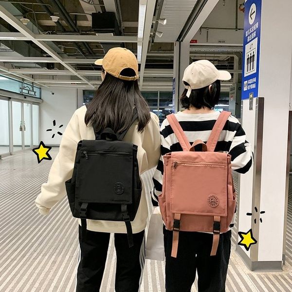 

2020 new nylon shoulder bag backpack tide flap book bag travel backpack school bags balck solid travel