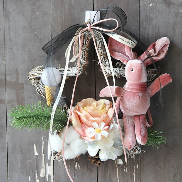 

plush christmas wreath handmade rattan pendant garland mall cafe home party festive christmas tree door wall decoration