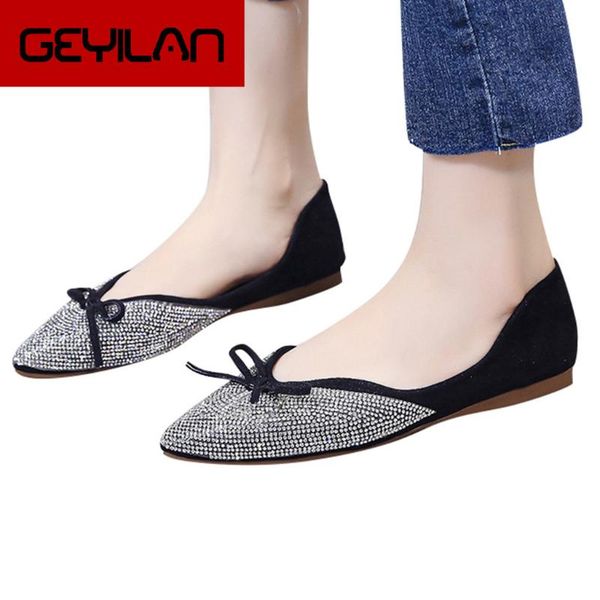 

women shoes with crystal luxury leather soft bottom slip on flat shoes ladies peas women single casual, Black