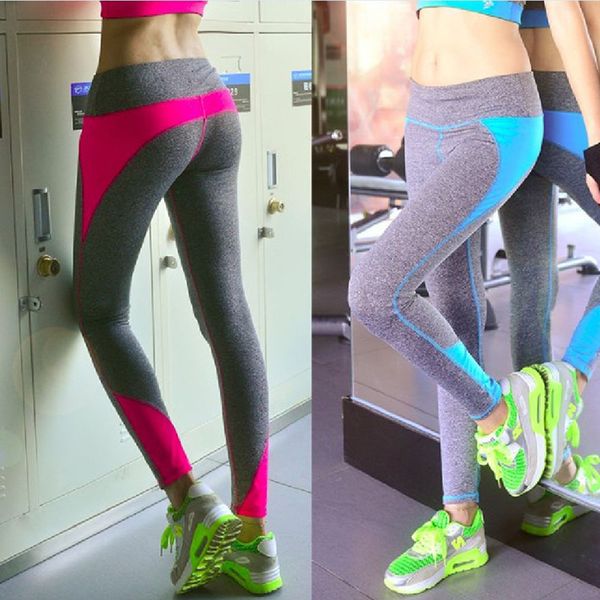 

2016 women sport running pants gym tights for female fitness leggings quick drying trousers elastic capris ropa deportiva ddk12, Black;blue