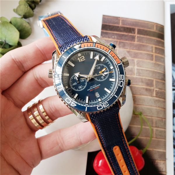 

swiss brand mens luxury watches master quartz watch ocean universe ceramic bezel all dial work chronograph sapphire glass designer watches, Slivery;brown