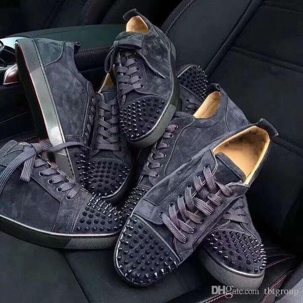 

new red bottom spikes flat veau velours designer sneakers men trainers 100% genuine leather low cut men women party shoes wedding shoes, Black