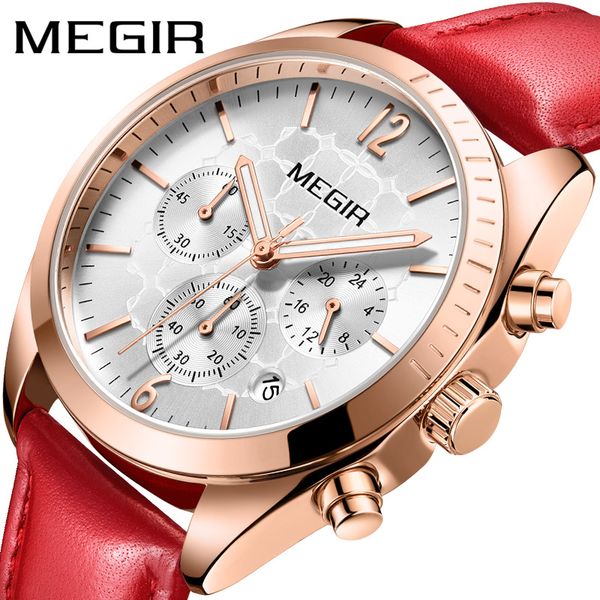 

dropshipping chronograph megir women watches quartz fashion classic waterproof ladies watch gift wristwatch, Slivery;brown