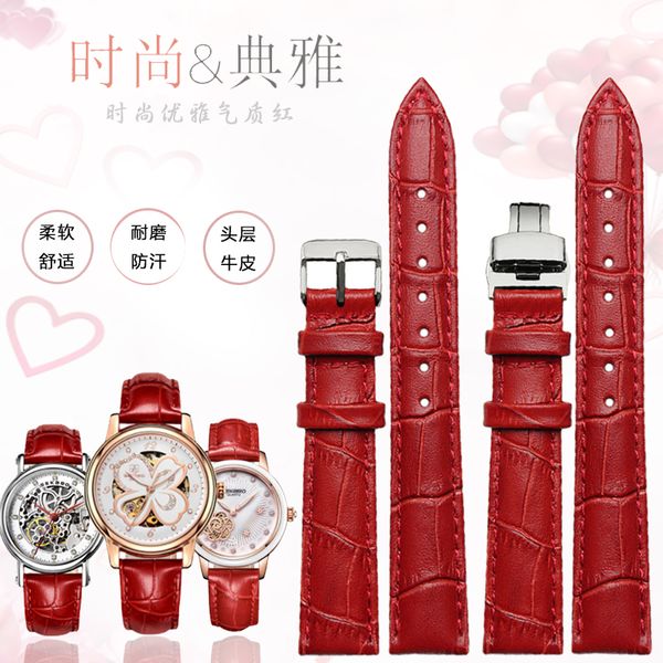 

selling red fashion cow leather watch band straps 14 16 18 20mm for brand watches women+tools, Black;brown