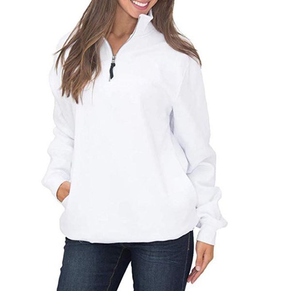 

warm pullover solid women sweatshirt stretch long sleeve with pocket round neck side zip soft casual autumn daily, Black